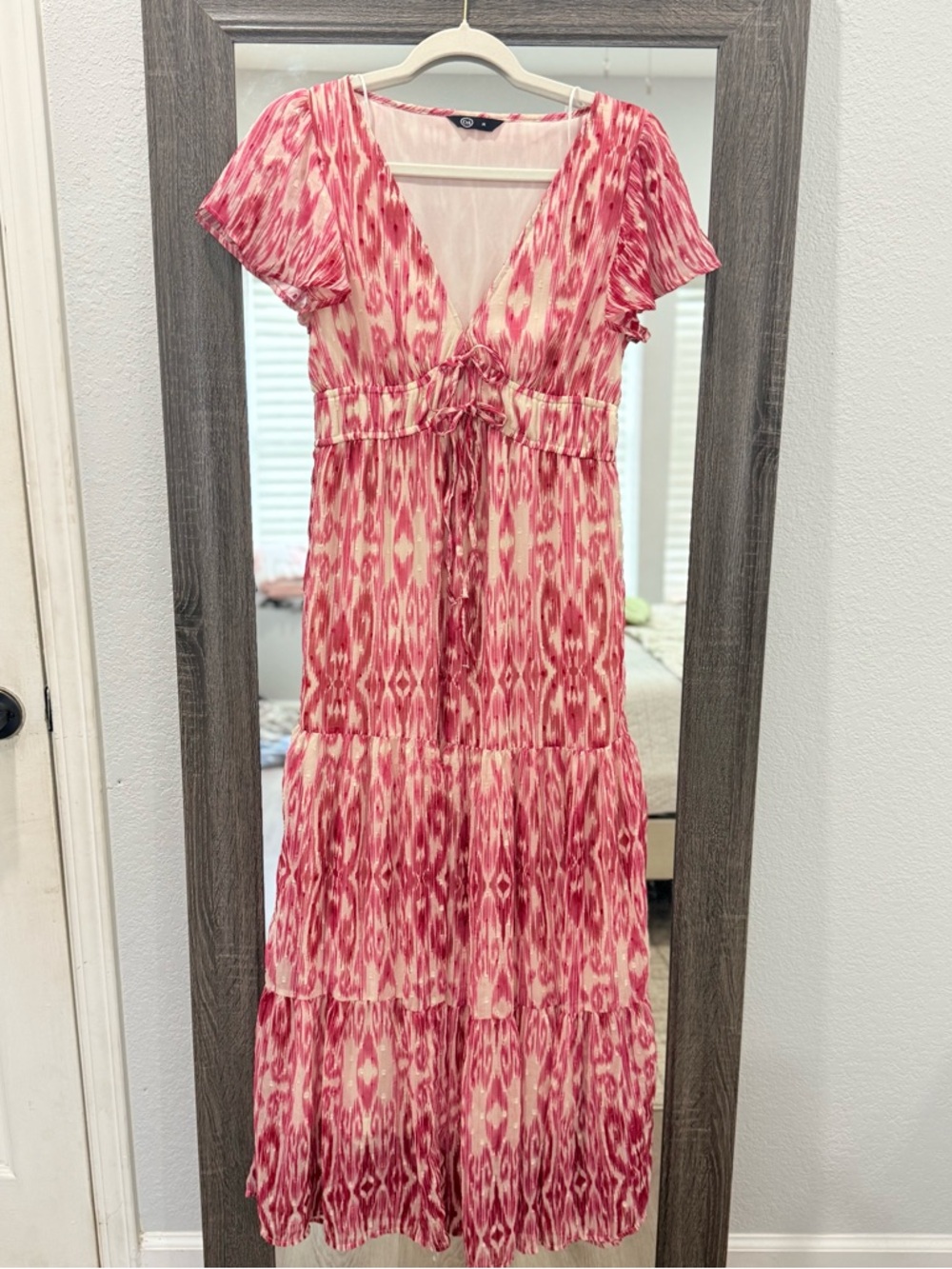 Pink Ikat Tie-Front Maxi Dress